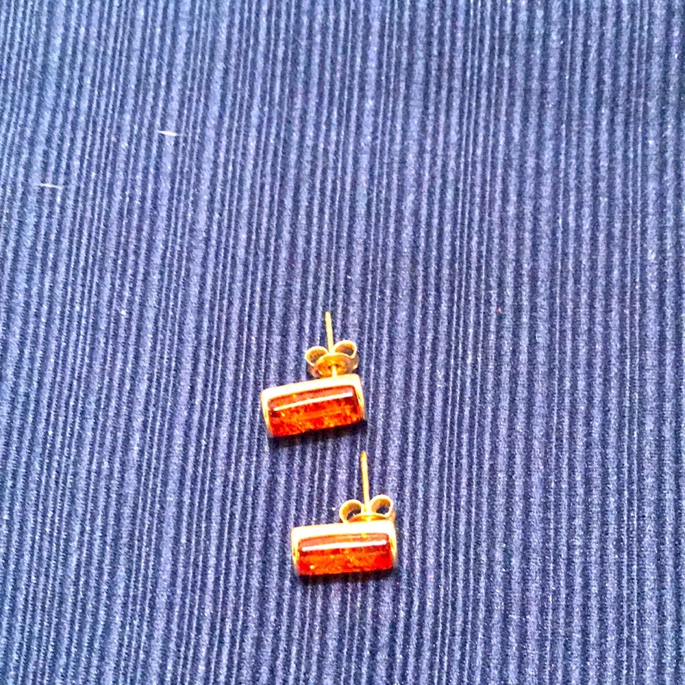 Nwot Amber Rectangular, Cylindrical Stud Earrrings - image 5